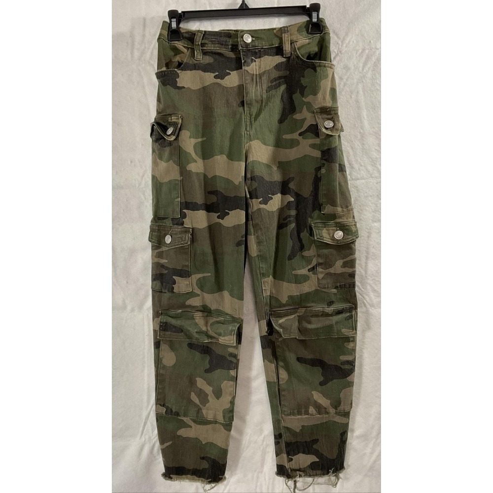 Rue21‎ Pants Juniors S Green Camouflage Cargo Twill Elastic Waist Raw Hem Army